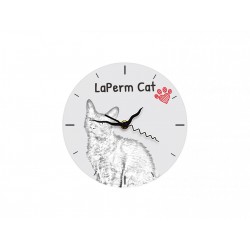 LaPerm - Free standing clock, made of MDF board, with an image of a cat.