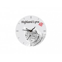 Highland Lynx - Free standing clock, made of MDF board, with an image of a cat.