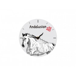 Koń andaluzyjski - stojący zegar z wizerunkiem konia, wykonany z płyty MDF