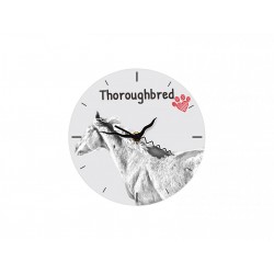 Thoroughbred - Free standing clock, made of MDF board, with an image of a horse.