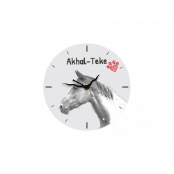 Achal-Tekkiner - Stehende Uhr mit MDF mit dem Bild eines Pferde.