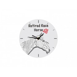 Retired Race Horse - stojący zegar z wizerunkiem konia, wykonany z płyty MDF