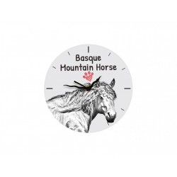 Basque Mountain Horse - Free standing clock, made of MDF board, with an image of a horse.