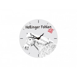 Haflinger - Stehende Uhr mit MDF mit dem Bild eines Pferde.