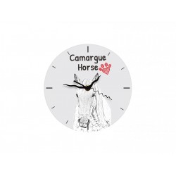 Camargue horse - Free standing clock, made of MDF board, with an image of a horse.