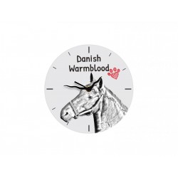 Dänisches Warmblut - Stehende Uhr mit MDF mit dem Bild eines Pferde.