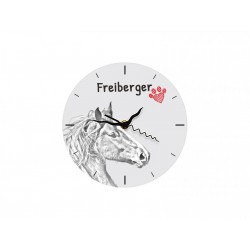Freiberger - Free standing clock, made of MDF board, with an image of a horse.