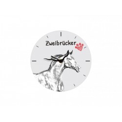 Zweibrücker - Free standing clock, made of MDF board, with an image of a horse.