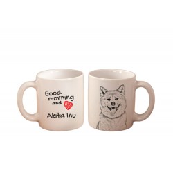 Akita Inu - kubek z wizerunkiem psa i napisem "Good morning and love...". Wysokiej jakości kubek ceramiczny.