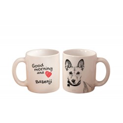 Basenji - kubek z wizerunkiem psa i napisem "Good morning and love...". Wysokiej jakości kubek ceramiczny.