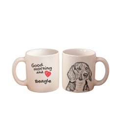 Beagle - kubek z wizerunkiem psa i napisem "Good morning and love...". Wysokiej jakości kubek ceramiczny.