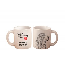Basset Hound - kubek z wizerunkiem psa i napisem "Good morning and love...". Wysokiej jakości kubek ceramiczny.