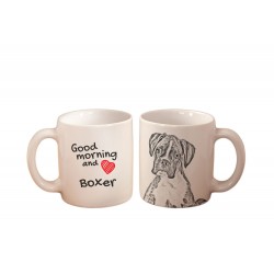 Bokser- kubek z wizerunkiem psa i napisem "Good morning and love...". Wysokiej jakości kubek ceramiczny.