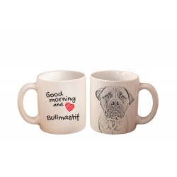 Bullmastiff - una taza con un perro. "Good morning and love...". Alta calidad taza de cerámica.
