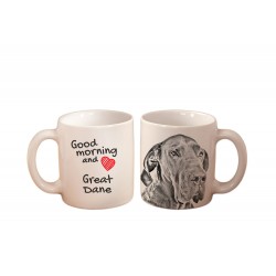 Great Dane uncropped - a mug with a dog. "Good morning and love ...". High quality ceramic mug.