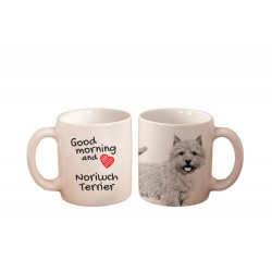 Norwich Terrier - kubek z wizerunkiem psa i napisem "Good morning and love...". Wysokiej jakości kubek ceramiczny.