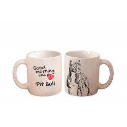 Pit bull terrier americano - una taza con un perro. "Good morning and love...". Alta calidad taza de cerámica.