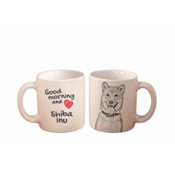 Shiba Inu - kubek z wizerunkiem psa i napisem "Good morning and love...". Wysokiej jakości kubek ceramiczny.