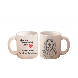Cocker spaniel amerykański - kubek z wizerunkiem psa i napisem "Good morning and love...". Wysokiej jakości kubek ceramiczny.