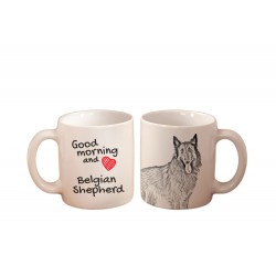 Owczarek belgijski - kubek z wizerunkiem psa i napisem "Good morning and love...". Wysokiej jakości kubek ceramiczny.