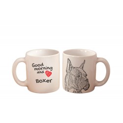 Boxer cropped - a mug with a dog. "Good morning and love ...". High quality ceramic mug.