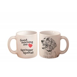 Springer Spaniel - ein Becher mit einem Hund. "Good morning and love ...". Hochwertige Keramik überfallen.