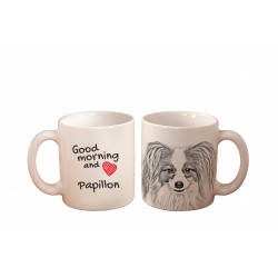 Papillon - a mug with a dog. "Good morning and love ...". High quality ceramic mug.