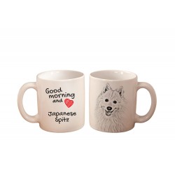 Japanese Spitz - a mug with a dog. "Good morning and love ...". High quality ceramic mug.