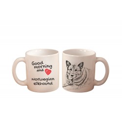 Norwegian Elkhound - a mug with a dog. "Good morning and love ...". High quality ceramic mug.