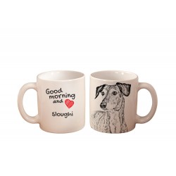 Una tazza con un cane. "Good morning and love ...". Di alta qualità tazza di ceramica.
