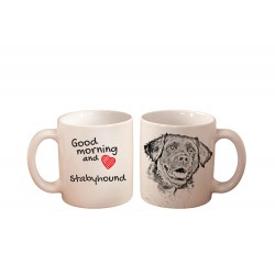 Perdiguero frisón - una taza con un perro. "Good morning and love...". Alta calidad taza de cerámica.