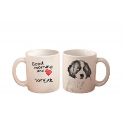 Une tasse avec un chien. "Good morning and love". De haute qualité tasse en céramique.