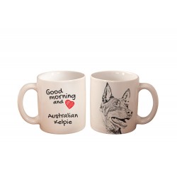 Australian Kelpie - une tasse avec un chien. "Good morning and love". De haute qualité tasse en céramique.