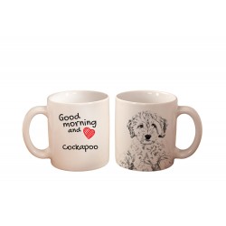 Cockapoo - ein Becher mit einem Hund. "Good morning and love ...". Hochwertige Keramik überfallen.