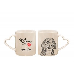 Beagle inglés - una taza cuore con un perro. "Good morning and love...". Alta calidad taza de cerámica.