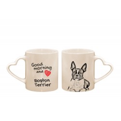Terrier de Boston - une cœur tasse avec un chien. "Good morning and love". De haute qualité tasse en céramique.