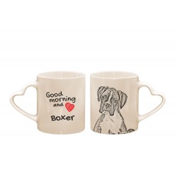Bokser - kubek serce z wizerunkiem psa i napisem "Good morning and love...". Wysokiej jakości kubek ceramiczny.
