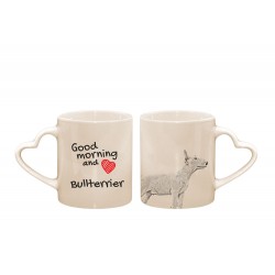Bull Terrier - una taza cuore con un perro. "Good morning and love...". Alta calidad taza de cerámica.