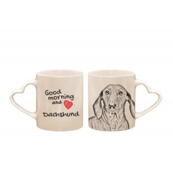 Dackel - ein Herz - Becher mit einem Hund. "Good morning and love ...". Hochwertige Keramik überfallen.