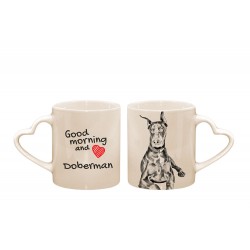 Dobermann - a heart mug with a dog. "Good morning and love ...". High quality ceramic mug.