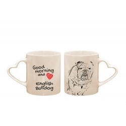 Buldog angielski - kubek serce z wizerunkiem psa i napisem "Good morning and love...". Wysokiej jakości kubek ceramiczny.