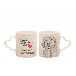 Cobrador dorado - una taza cuore con un perro. "Good morning and love...". Alta calidad taza de cerámica.