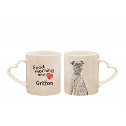 Griffon bruxellois - une cœur tasse avec un chien. "Good morning and love". De haute qualité tasse en céramique.