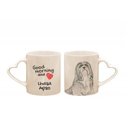 Lhasa Apso - a heart mug with a dog. "Good morning and love ...". High quality ceramic mug.