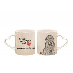 Nowofundlandczyk - kubek serce z wizerunkiem psa i napisem "Good morning and love...". Wysokiej jakości kubek ceramiczny.
