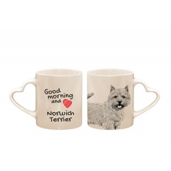 Norwich Terrier - a heart mug with a dog. "Good morning and love ...". High quality ceramic mug.