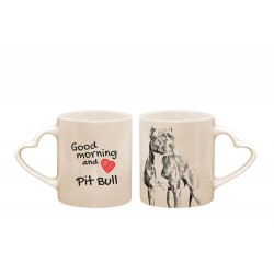American Pit Bull Terrier  - une cœur tasse avec un chien. "Good morning and love". De haute qualité tasse en céramique.
