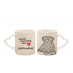 Rottweiler - kubek serce z wizerunkiem psa i napisem "Good morning and love...". Wysokiej jakości kubek ceramiczny.