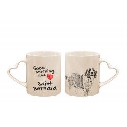 San bernardo - una taza cuore con un perro. "Good morning and love...". Alta calidad taza de cerámica.