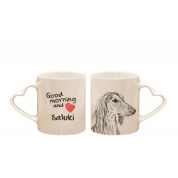 Saluki - a heart mug with a dog. "Good morning and love ...". High quality ceramic mug.